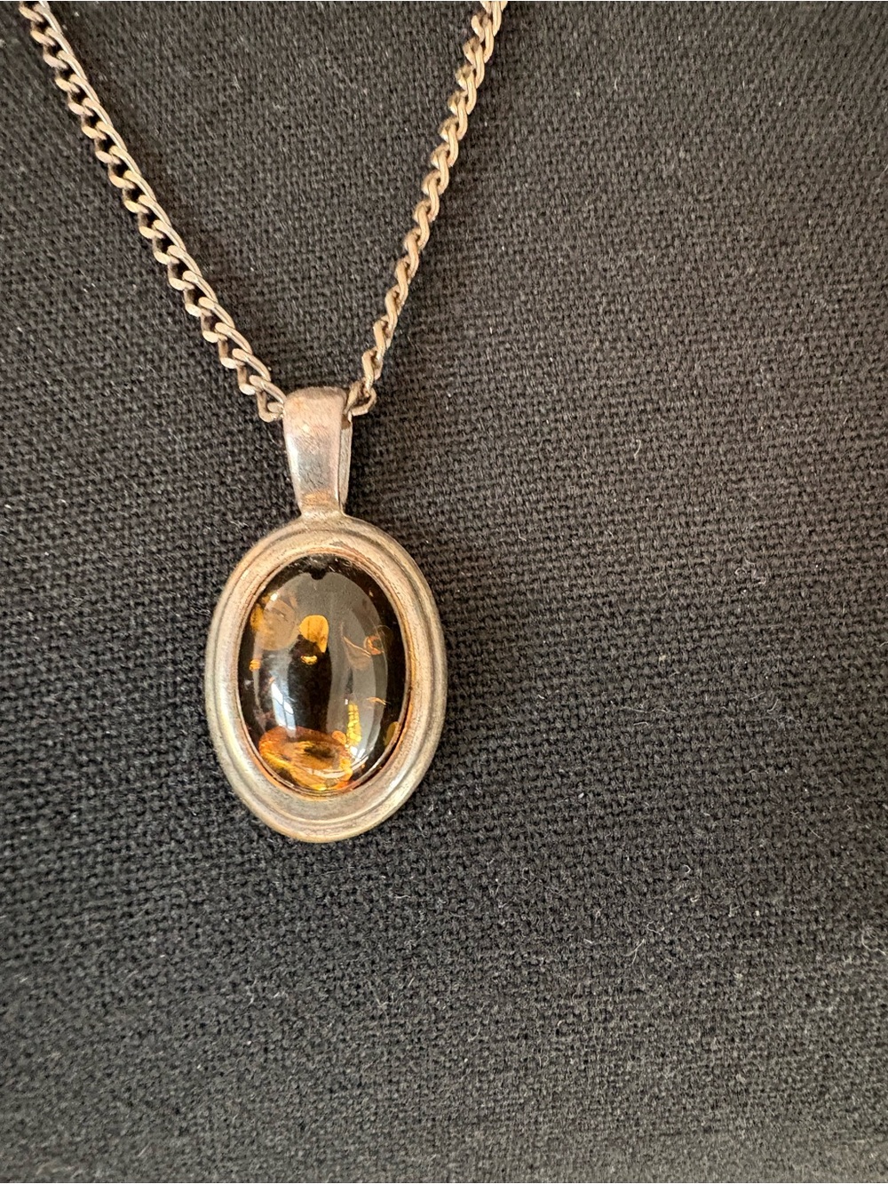 Sterling Oval Amber Pendant Necklace - Honey Amber Gemstone